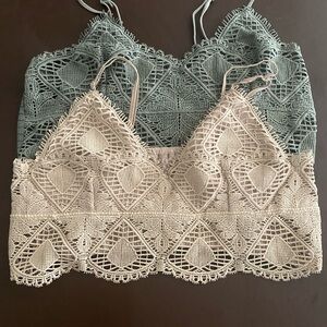 Elegant Lace Women Tops in Green and Cream